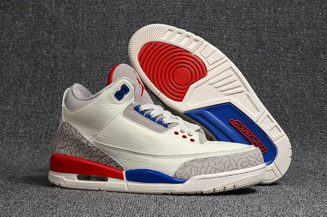 Air Jordan 3 Off-White Gray Red Blue Basketball Shoes 13