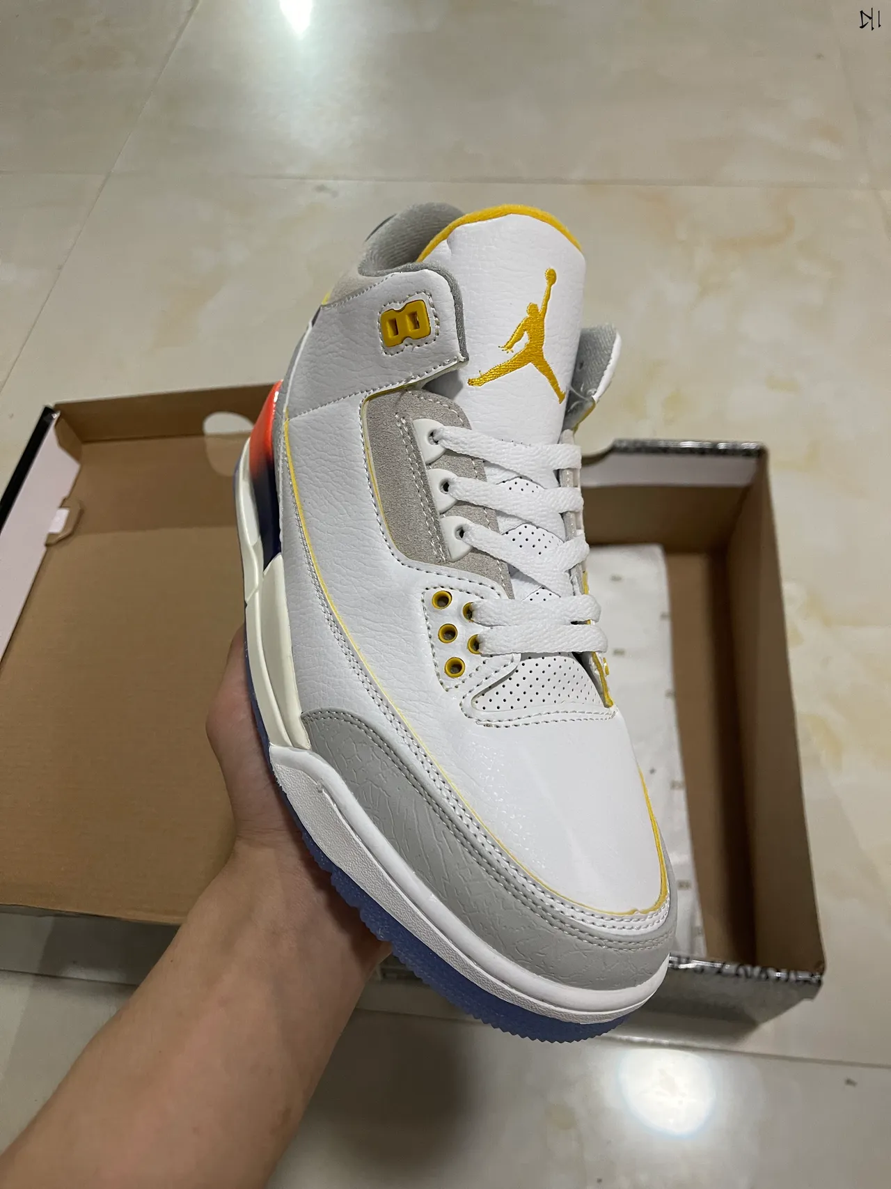 Air Jordan 3 White Gray Yellow Orange Navy Basketball Shoes 2