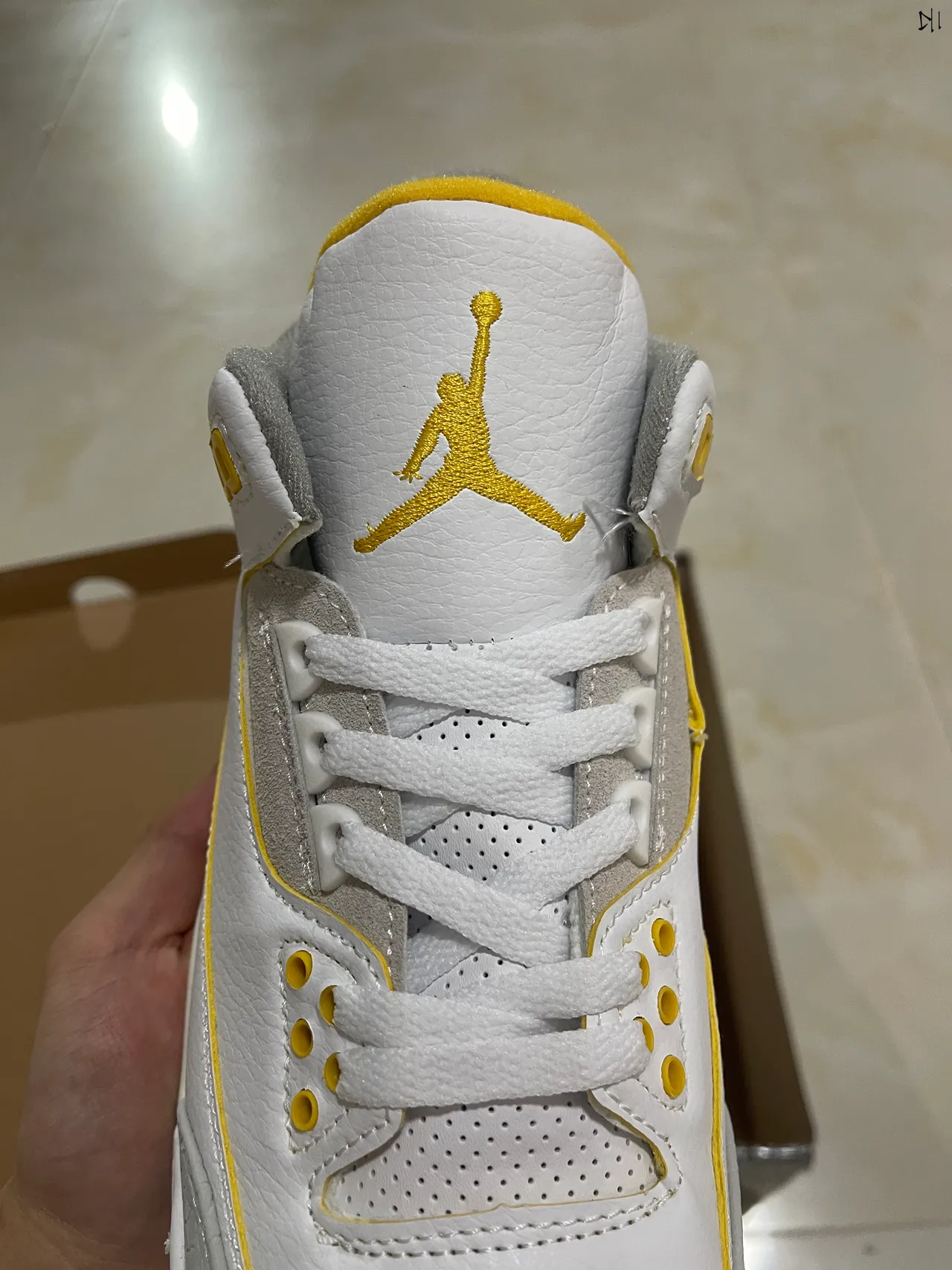 Air Jordan 3 White Gray Yellow Orange Navy Basketball Shoes 4