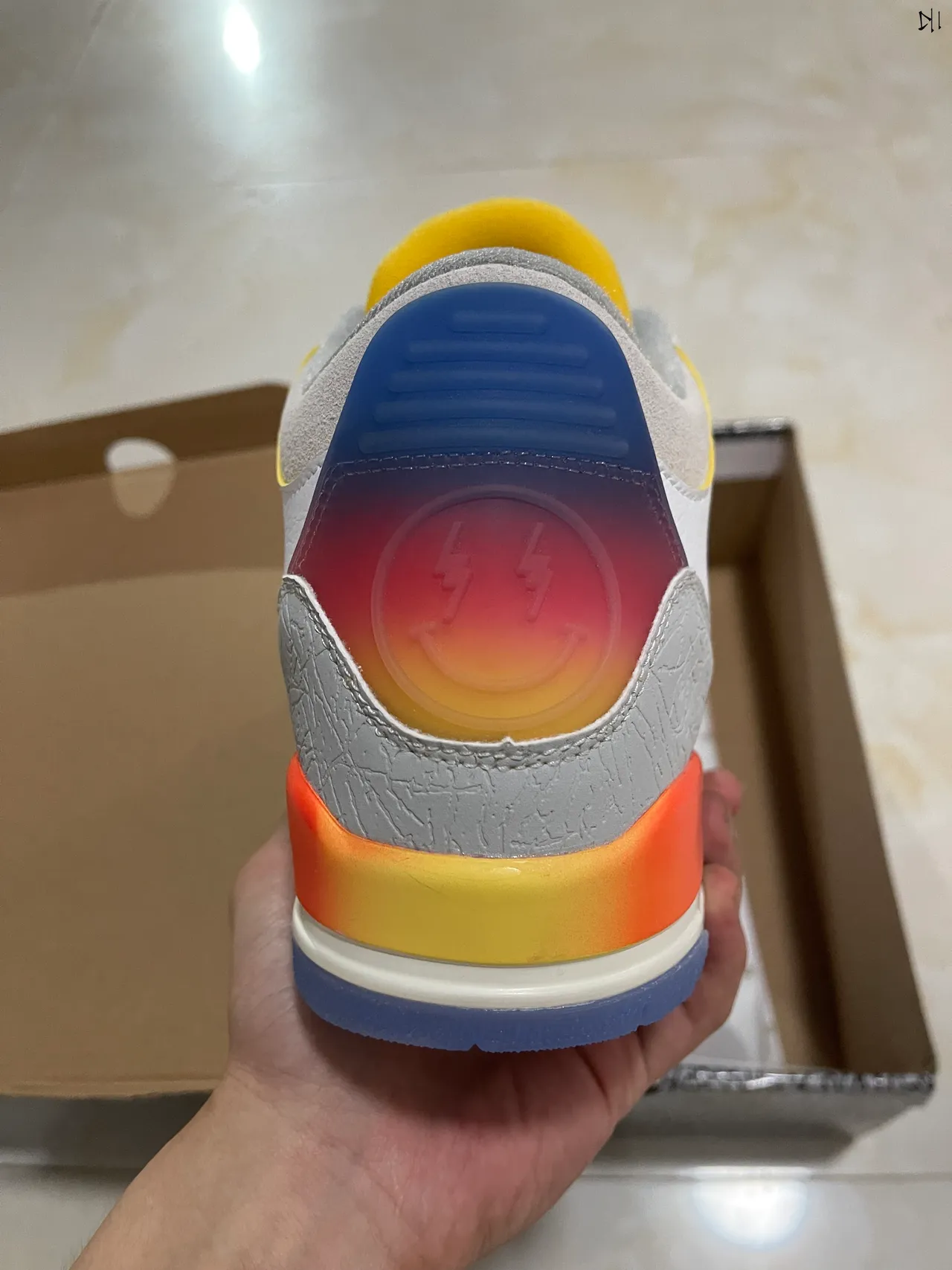 Air Jordan 3 White Gray Yellow Orange Navy Basketball Shoes 7