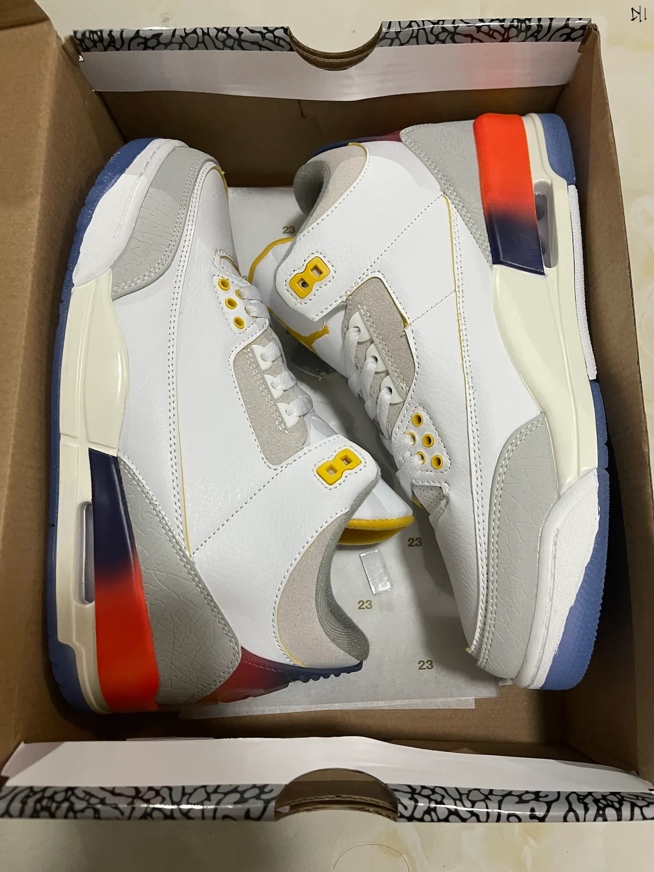Air Jordan 3 White Gray Yellow Orange Navy Basketball Shoes 8
