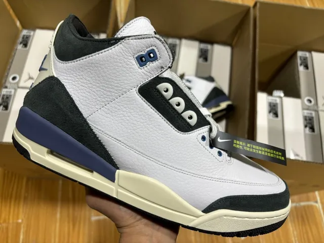 Air Jordan 3 White Navy Black Cream Basketball Shoes 2