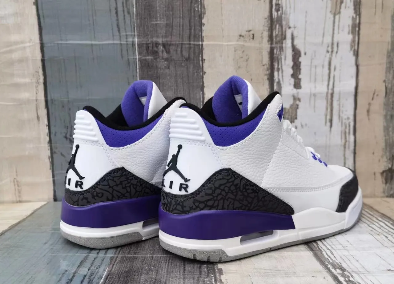 Air Jordan 3 White Purple Black Basketball Shoes 2