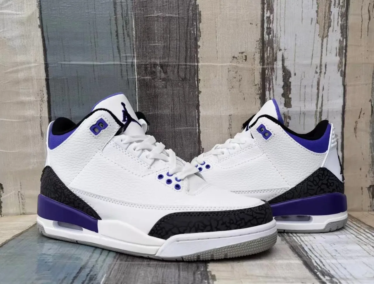Air Jordan 3 White Purple Black Basketball Shoes 3