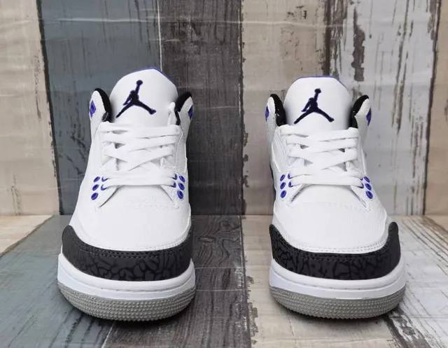 Air Jordan 3 White Purple Black Basketball Shoes 4