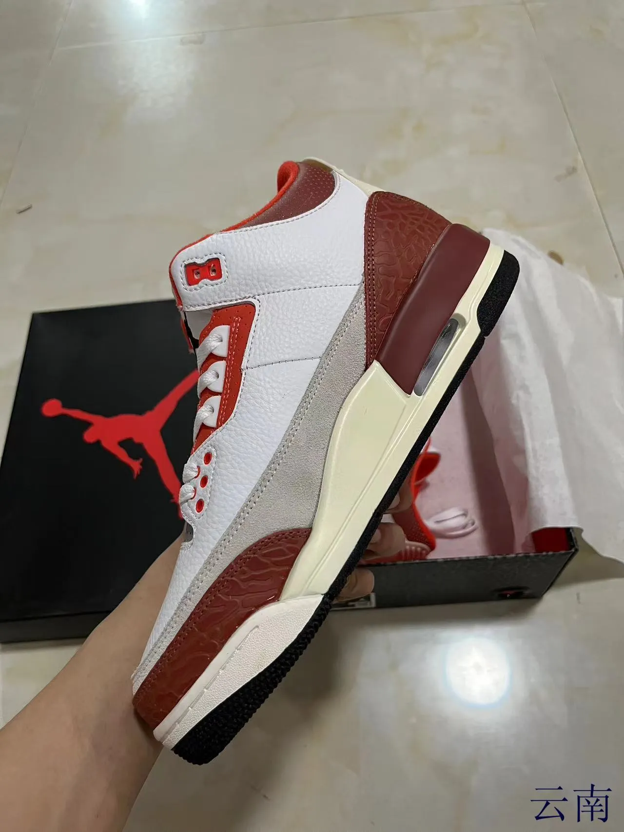 Air Jordan 3 Branco Vermelho Elefante Tênis de Basquete 5