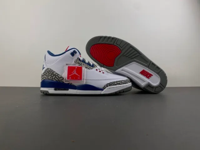 Air Jordan 3 White Royal Blue Elephant Print Basketball Shoes 12
