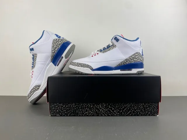 Air Jordan 3 White Royal Blue Elephant Print Basketball Shoes 14