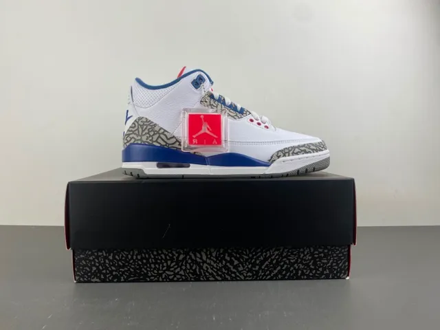 Air Jordan 3 White Royal Blue Elephant Print Basketball Shoes 15