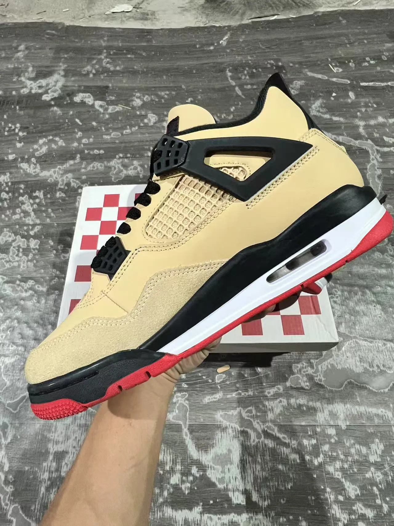 Air Jordan 4 Beige Black Red Basketball Shoes 4