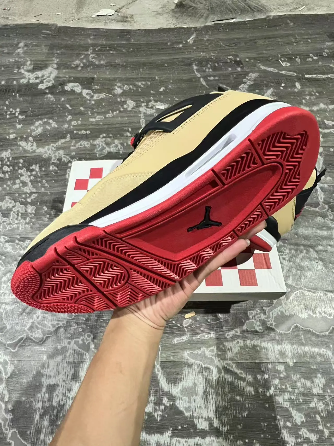 Air Jordan 4 Beige Black Red Basketball Shoes 5