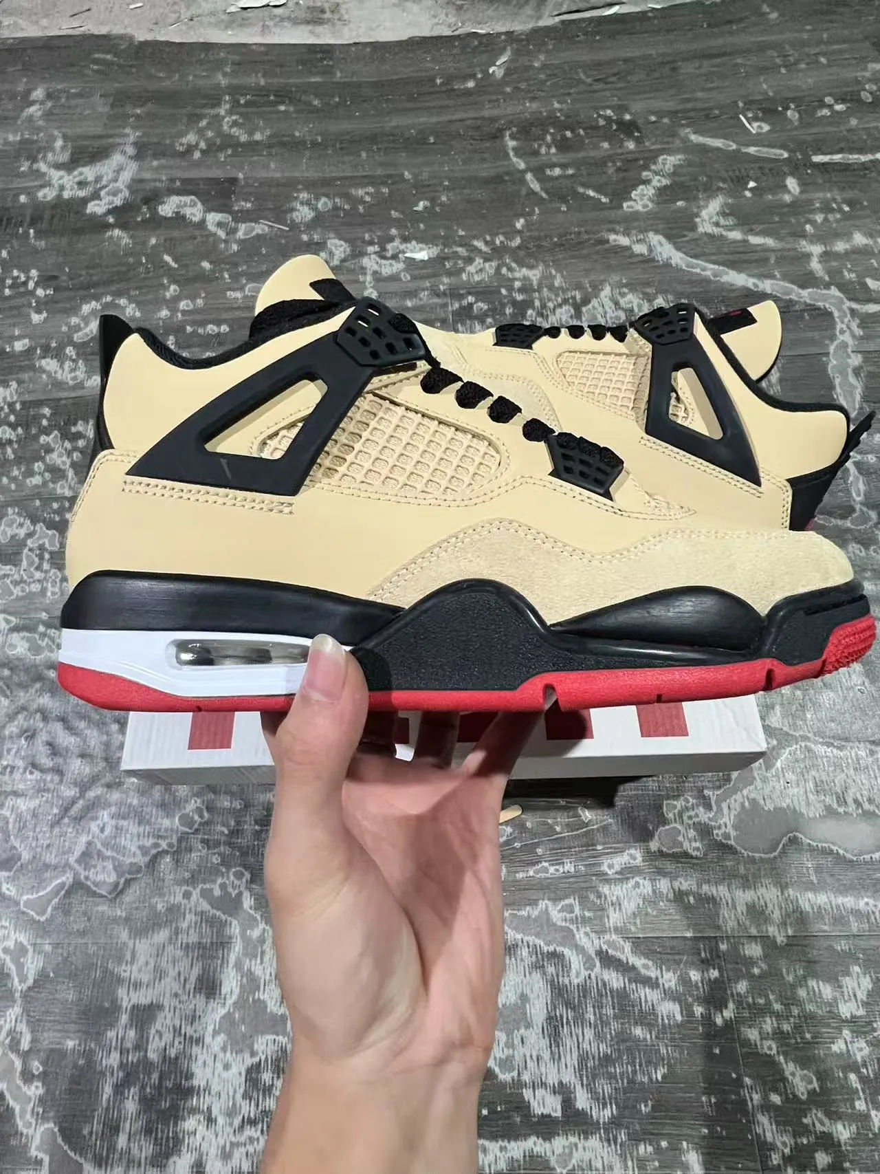 Air Jordan 4 Beige Black Red Basketball Shoes 6