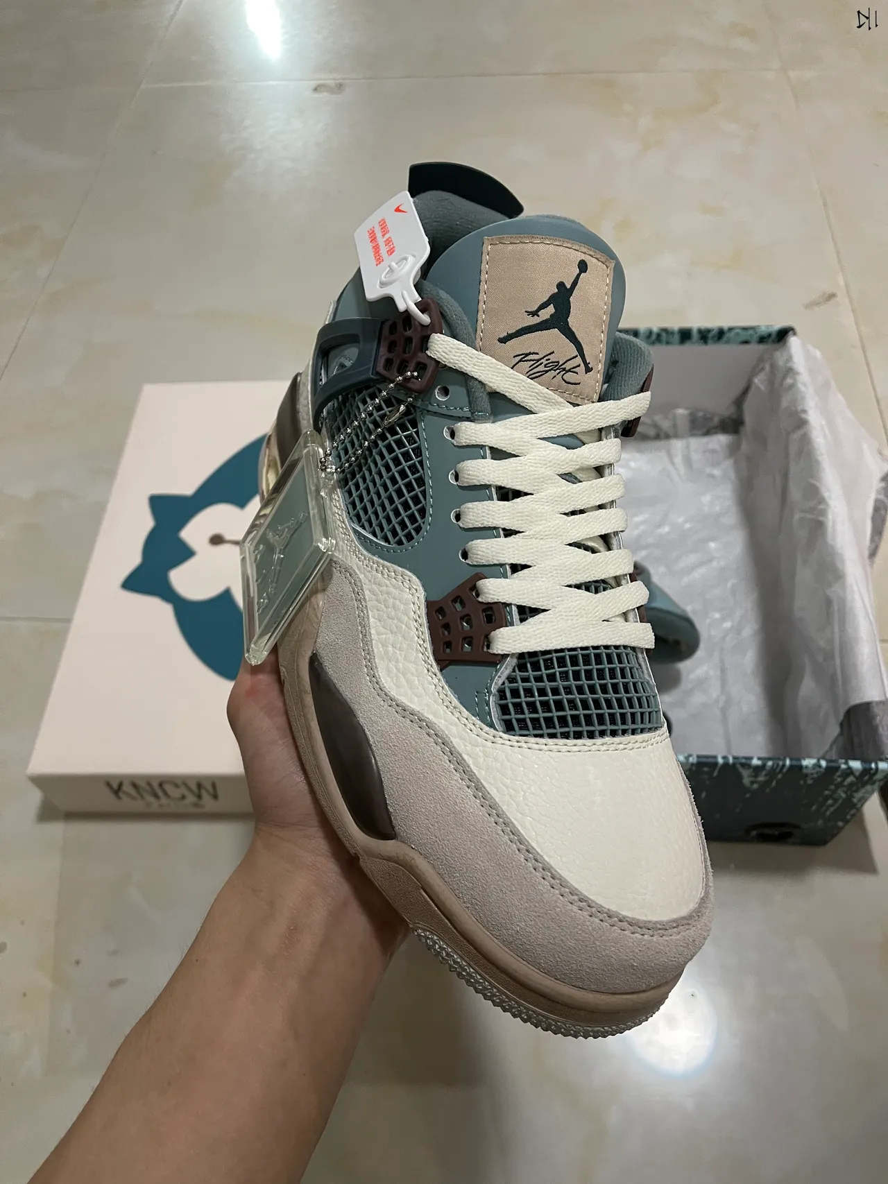 Air Jordan 4 Beige Teal Brown Basketball Shoes 2