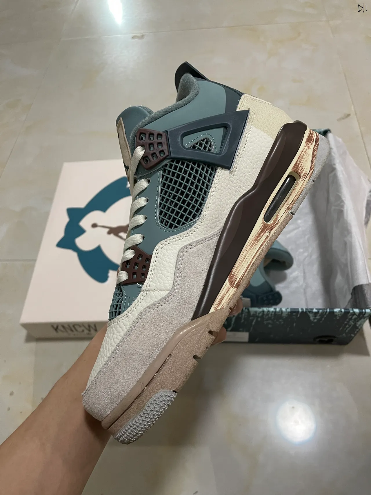 Air Jordan 4 Beige Teal Brown Basketball Shoes 4