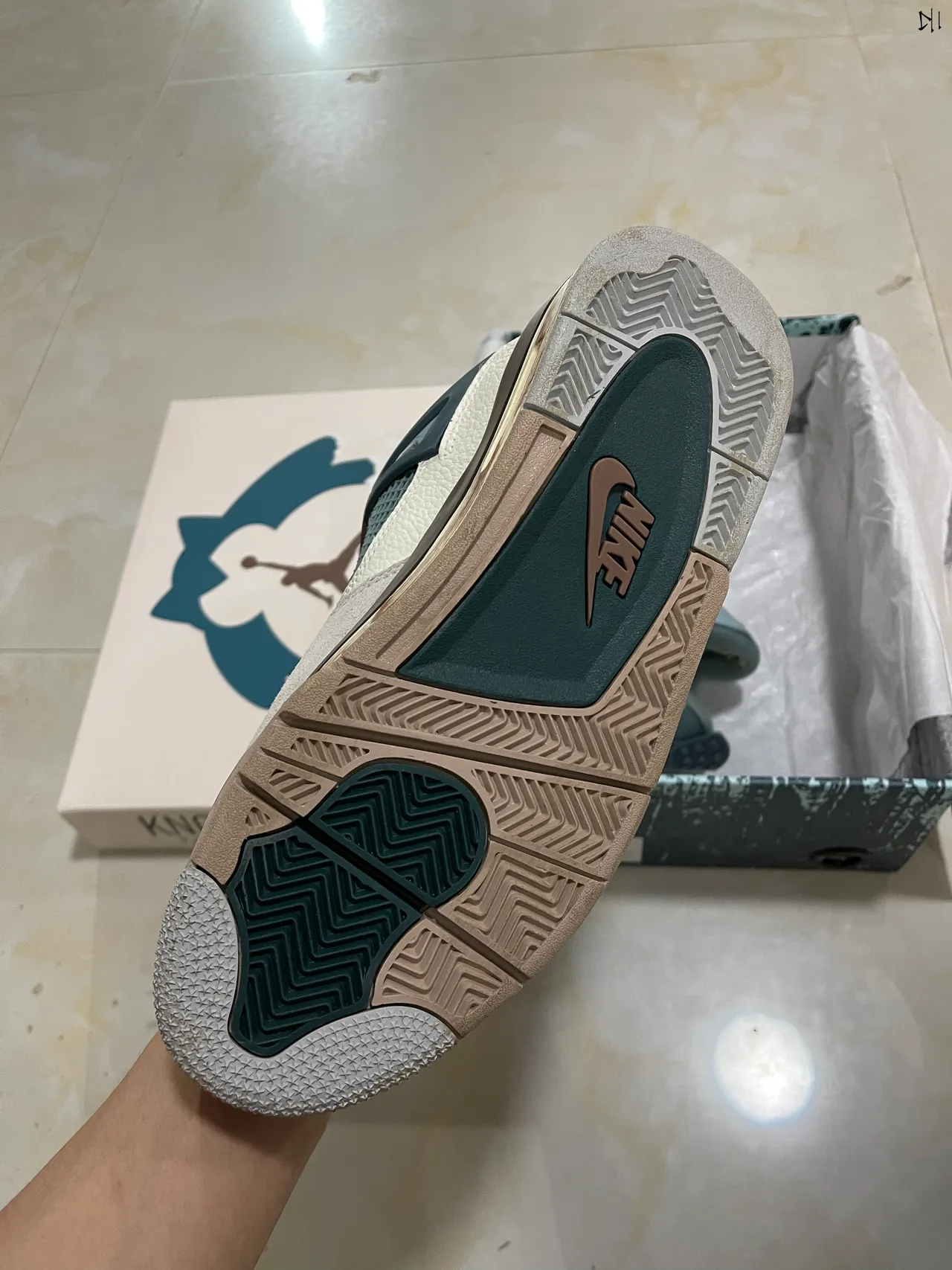Air Jordan 4 Beige Teal Brown Basketball Shoes 5