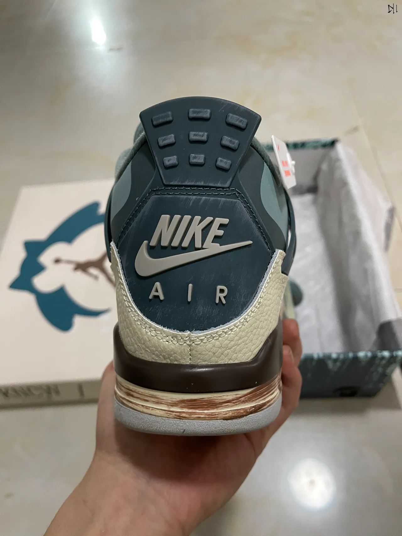 Air Jordan 4 Beige Teal Brown Basketball Shoes 6