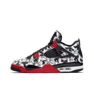 Air Jordan 4 Impresión Floral Negro Rojo Zapatos de Baloncesto