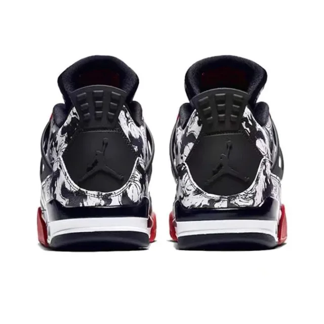 Air Jordan 4 Impression Florale Noir Rouge Chaussures de Basketball 3