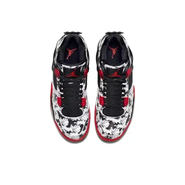 Air Jordan 4 Impression Florale Noir Rouge Chaussures de Basketball 4