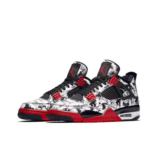 Air Jordan 4 Impression Florale Noir Rouge Chaussures de Basketball 5