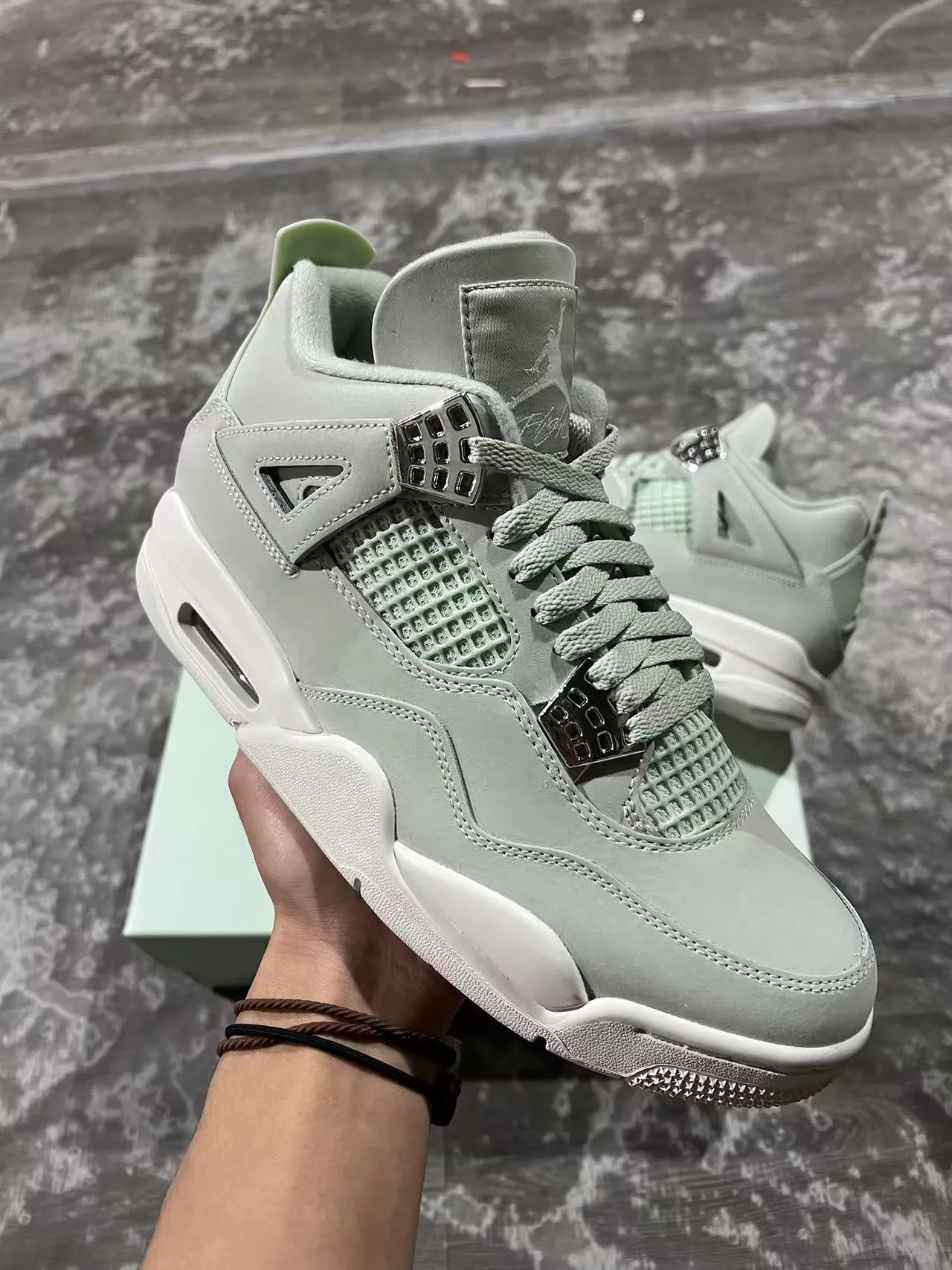 Air Jordan 4 Mint Green Suede High-Top Basketball Shoes 2