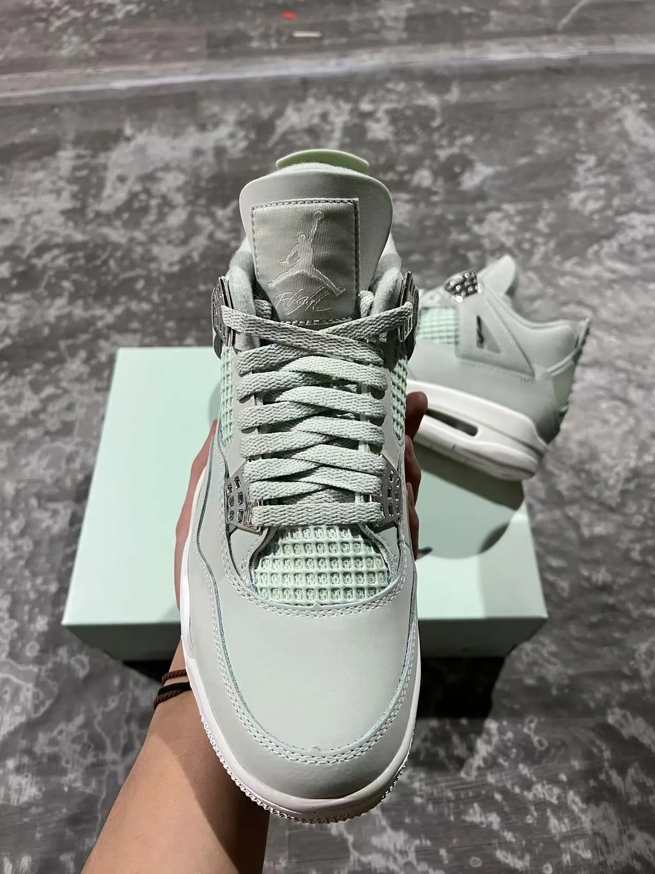 Air Jordan 4 Mint Green Suede High-Top Basketball Shoes 3