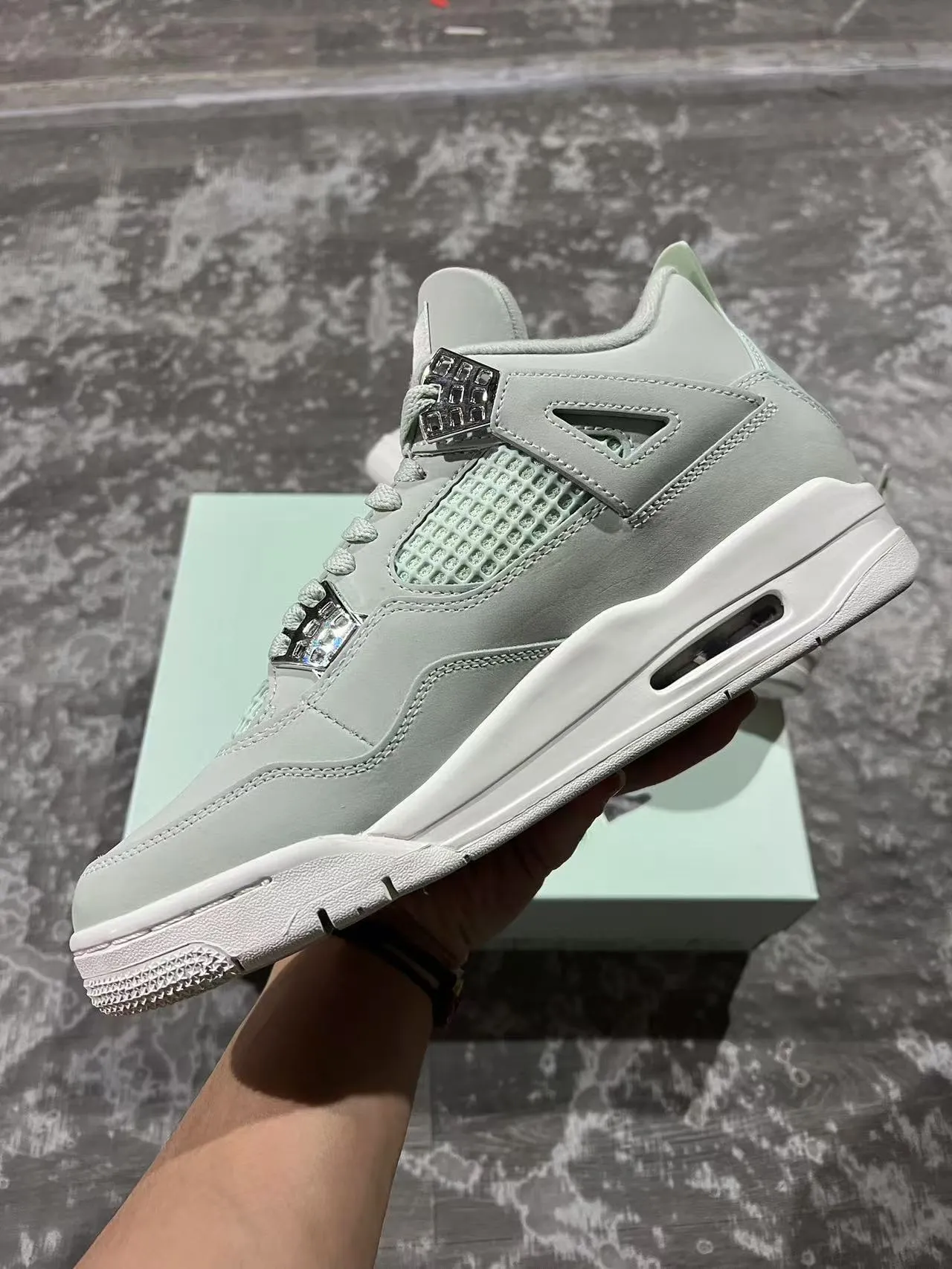 Air Jordan 4 Mint Green Suede High-Top Basketball Shoes 5