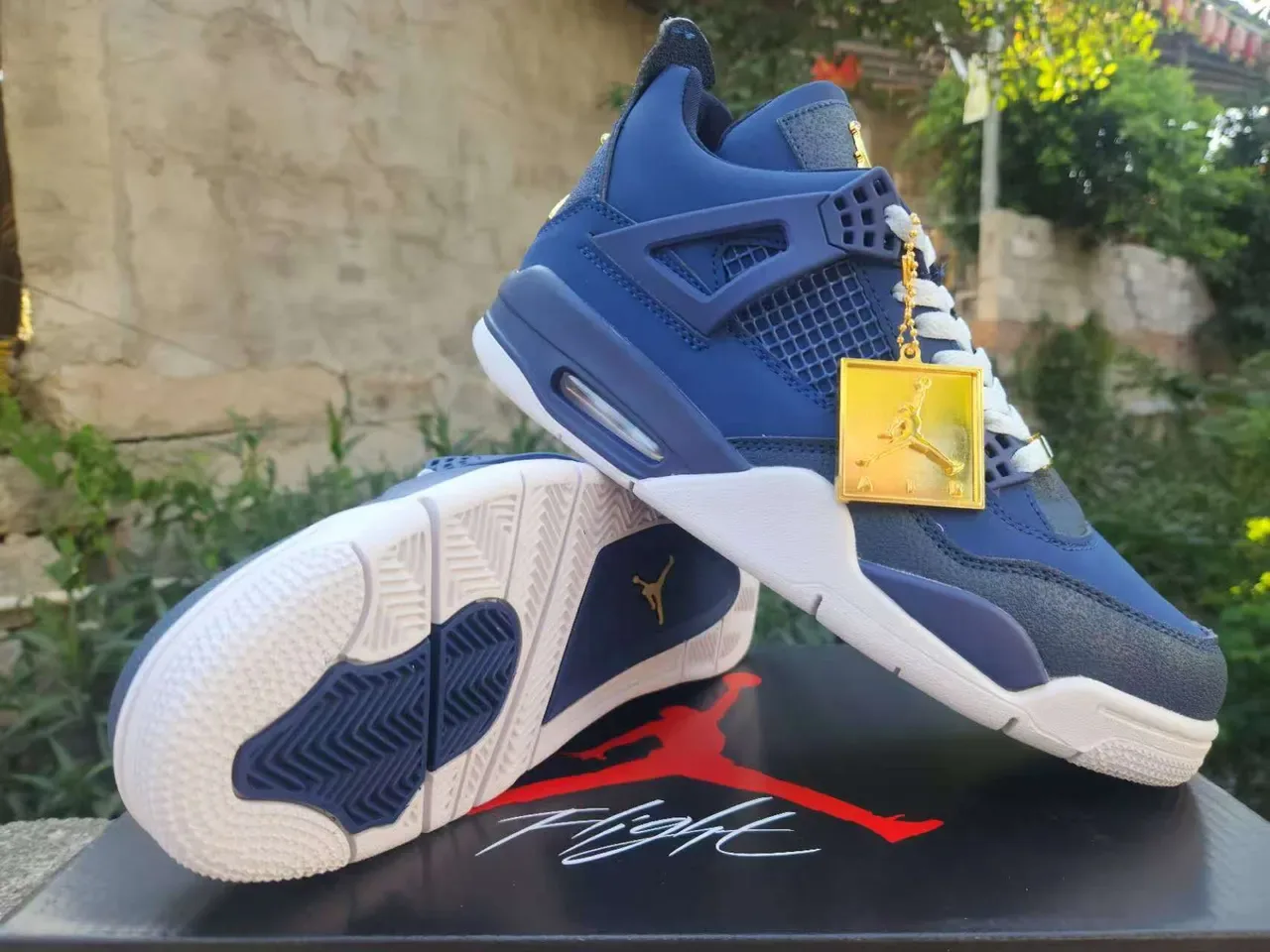 Air Jordan 4 Navy Blue et Blanc Chaussures de Basketball 3