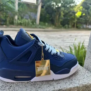 Air Jordan 4 Navy White High-Top Tênis de Basquete Plastic Cage Overlay