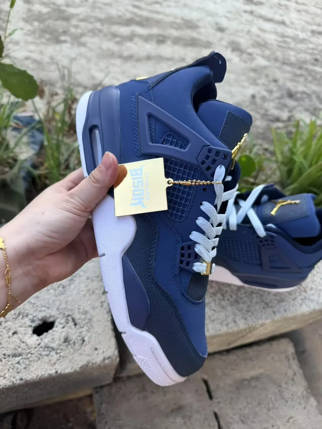 Air Jordan 4 Navy White High-Top Chaussures de Basketball Plastic Cage Overlay 2
