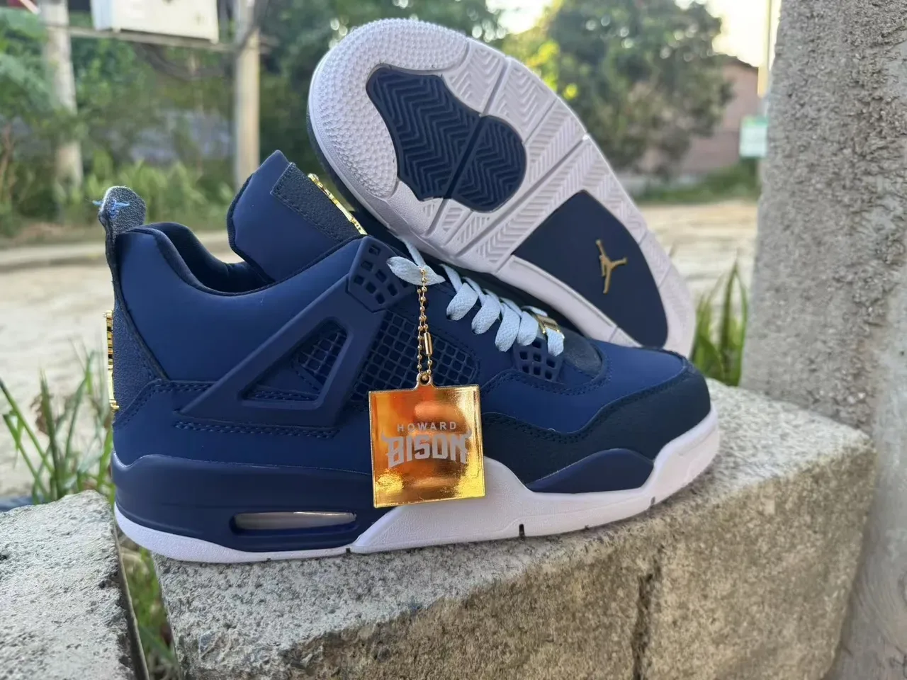 Air Jordan 4 Navy White High-Top Chaussures de Basketball Plastic Cage Overlay 3