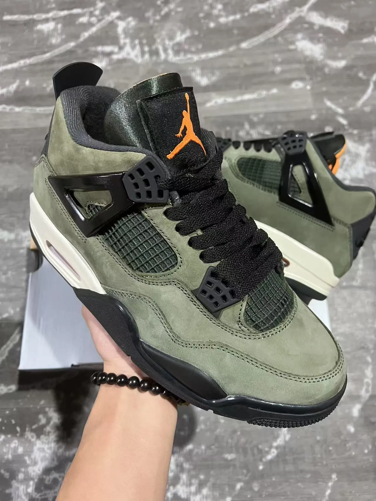 Air Jordan 4 Olive Green Suede High-Top Basketball Shoes 2