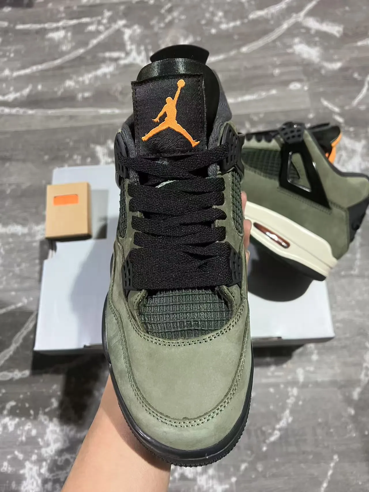 Air Jordan 4 Olive Green Suede High-Top Basketball Shoes 3