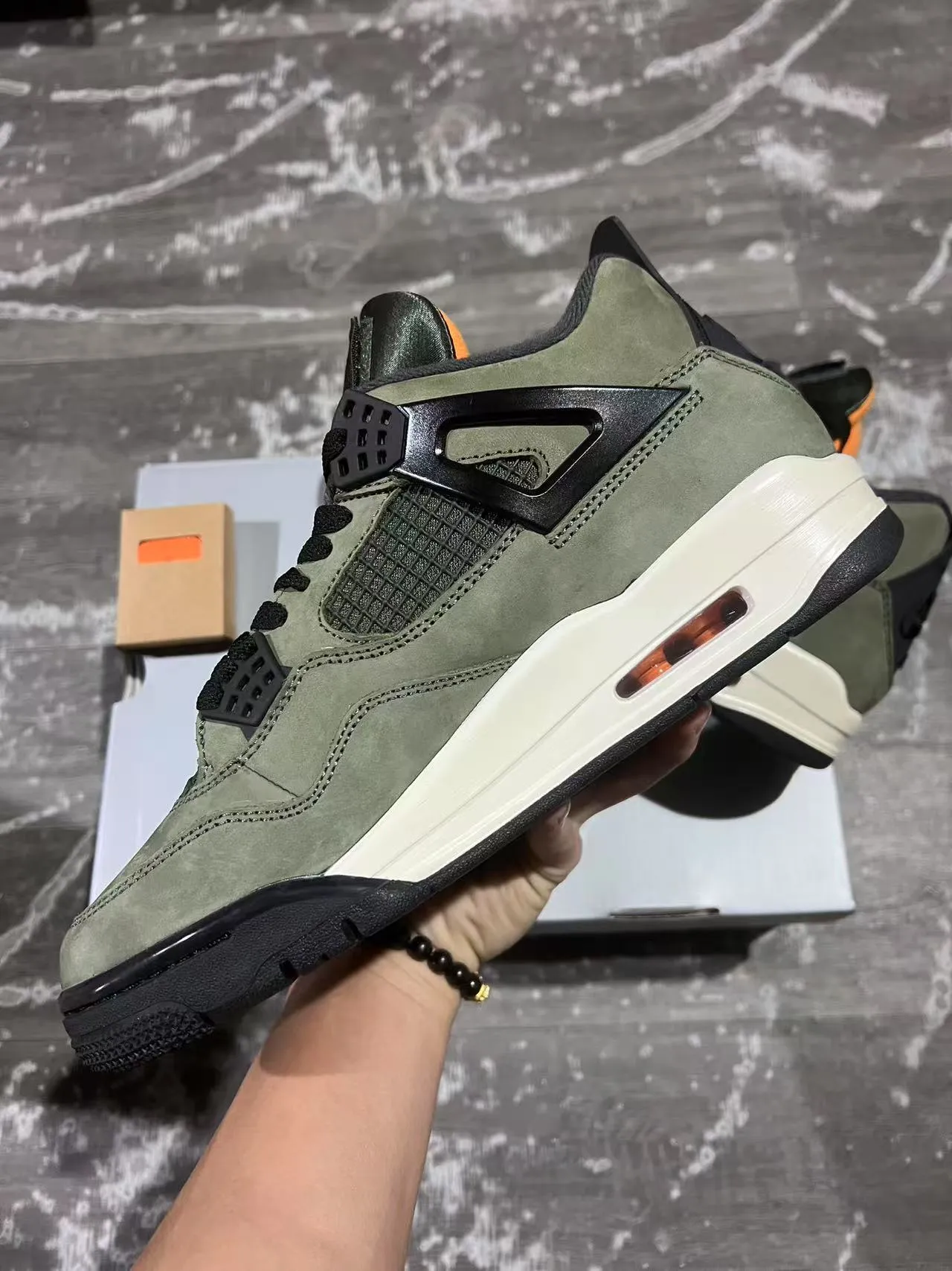 Air Jordan 4 Olive Green Suede High-Top Basketball Shoes 5