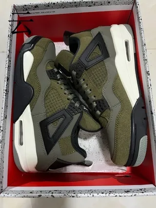 Air Jordan 4 Olive Green Wing Eyelet Basketball Shoes 3