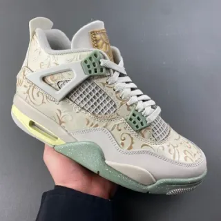 Air Jordan 4 Ornamental Gold and Mint Green Basketball Shoes