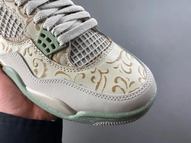 Air Jordan 4 Ornamental Gold and Mint Green Basketball Shoes 2