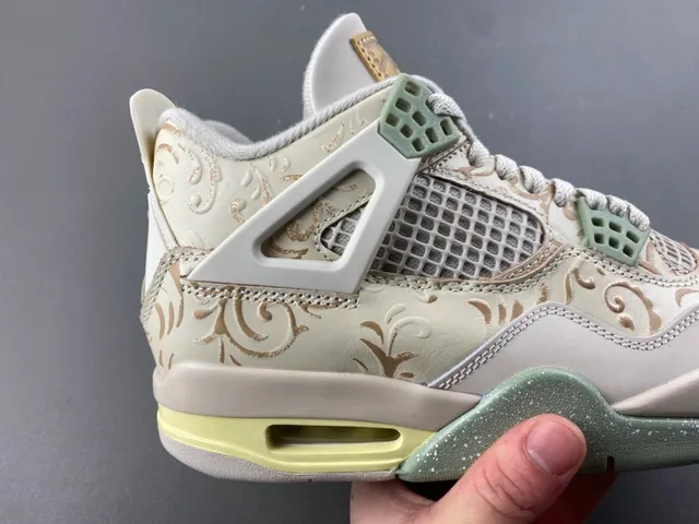 Air Jordan 4 Ornamental Gold and Mint Green Basketball Shoes 3