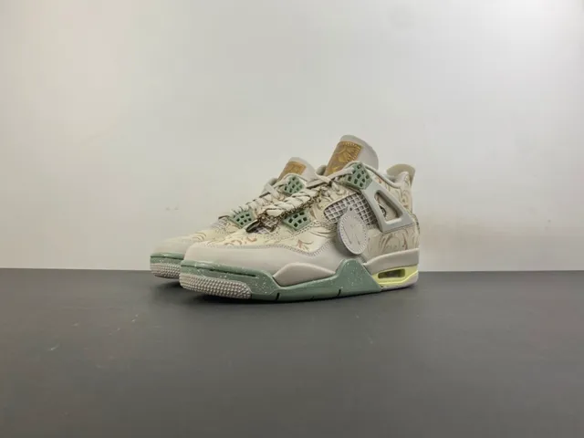 Air Jordan 4 Ornamental Gold and Mint Green Basketball Shoes 10