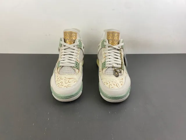 Air Jordan 4 Ornamental Gold and Mint Green Basketball Shoes 11