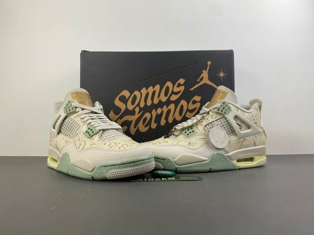 Air Jordan 4 Ornamental Gold and Mint Green Basketball Shoes 13
