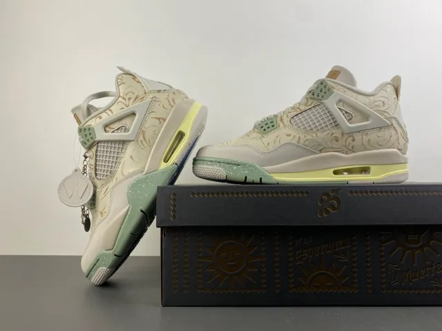 Air Jordan 4 Ornamental Gold and Mint Green Basketball Shoes 14