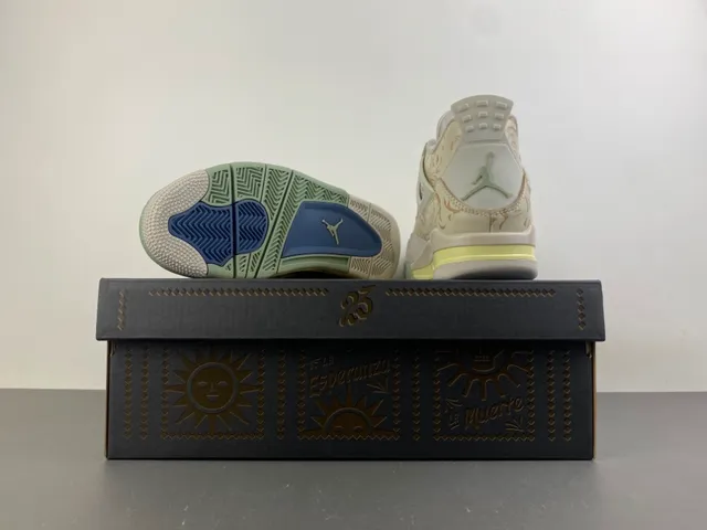 Air Jordan 4 Ornamental Gold and Mint Green Basketball Shoes 16