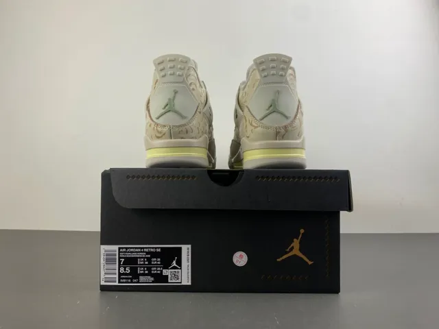 Air Jordan 4 Ornamental Gold and Mint Green Basketball Shoes 17