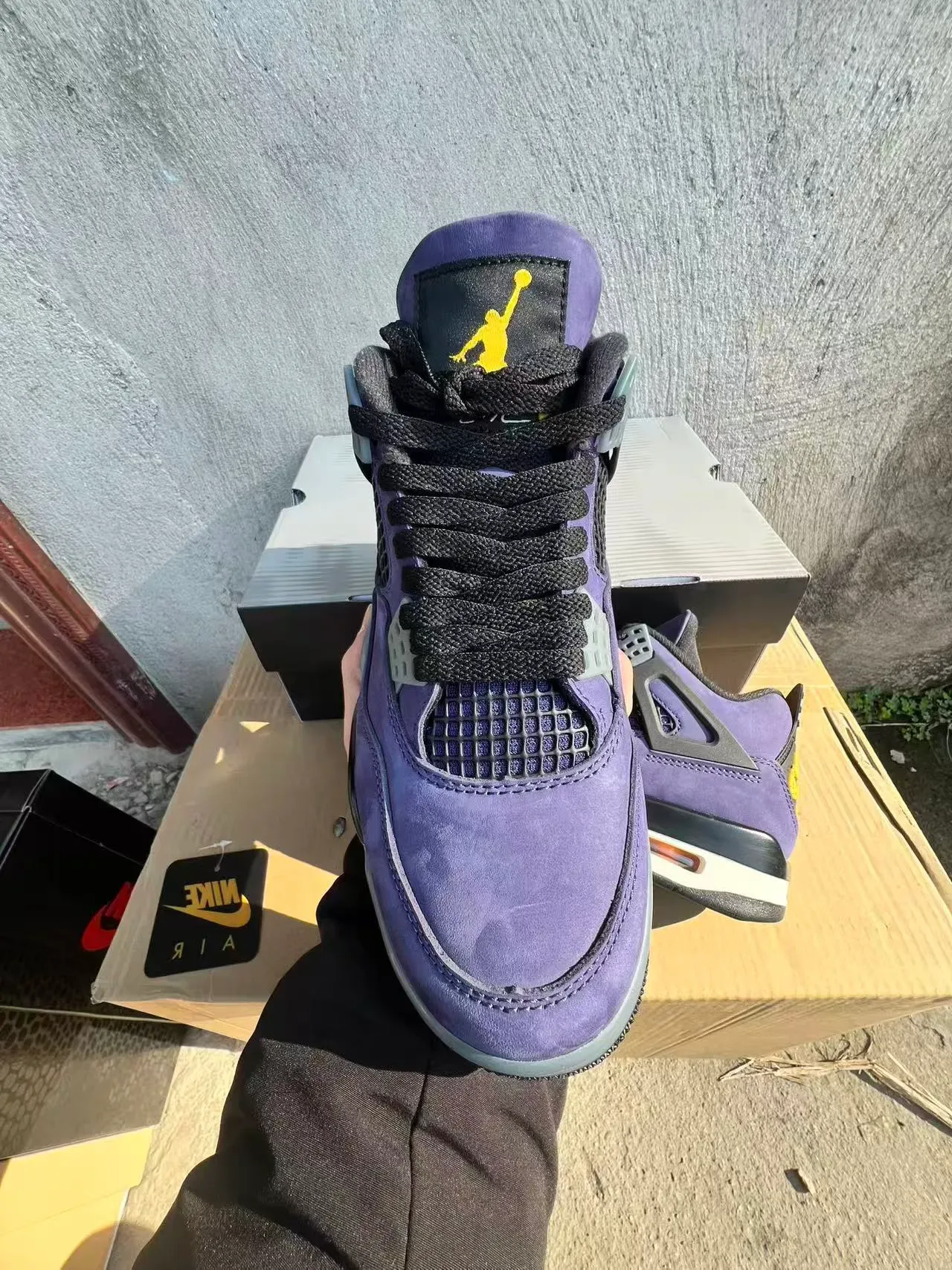 Air Jordan 4 Chaussures de Basketball Daim Violet Noir Œillets Ailés 3