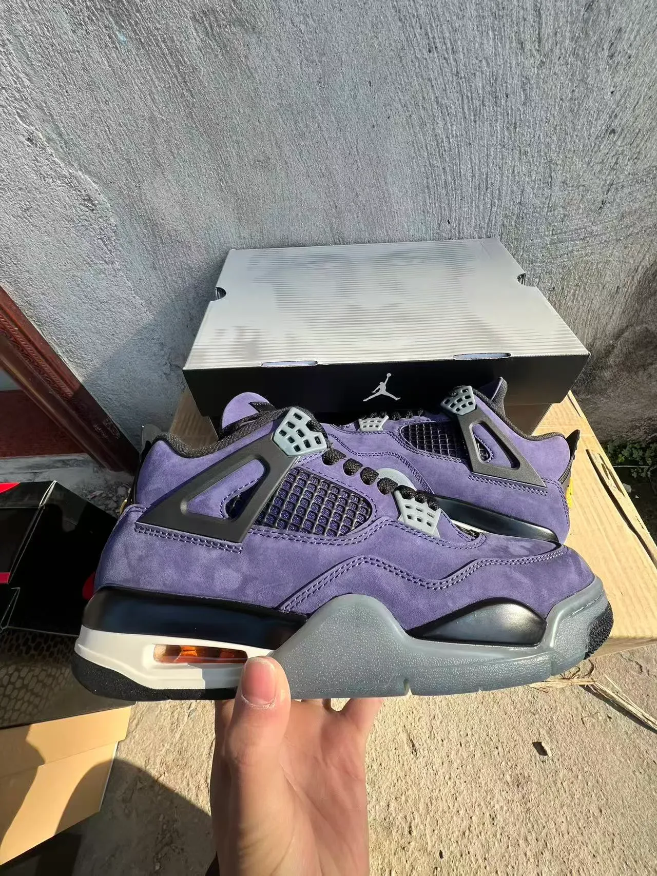 Air Jordan 4 Chaussures de Basketball Daim Violet Noir Œillets Ailés 7