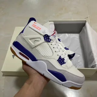 Air Jordan 4 Zapatos de Baloncesto Blanco Azul Real Goma