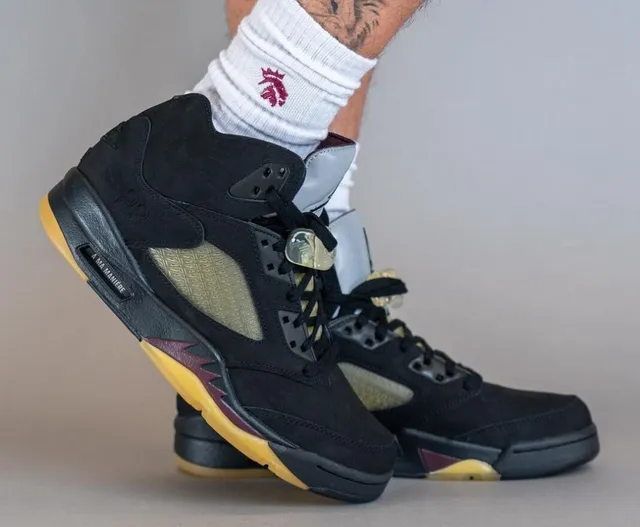 Air Jordan 5 Black Burgundy Olive Gum Basketball Shoes 3