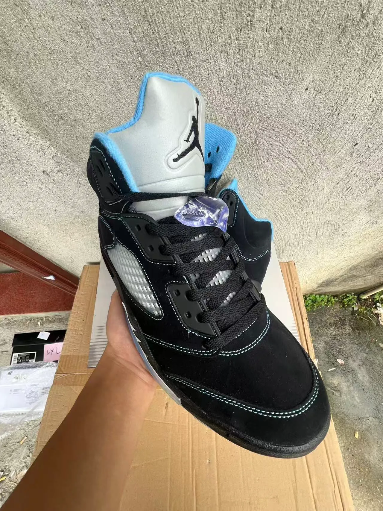 Air Jordan 5 Black Light Blue Basketball Shoes 2