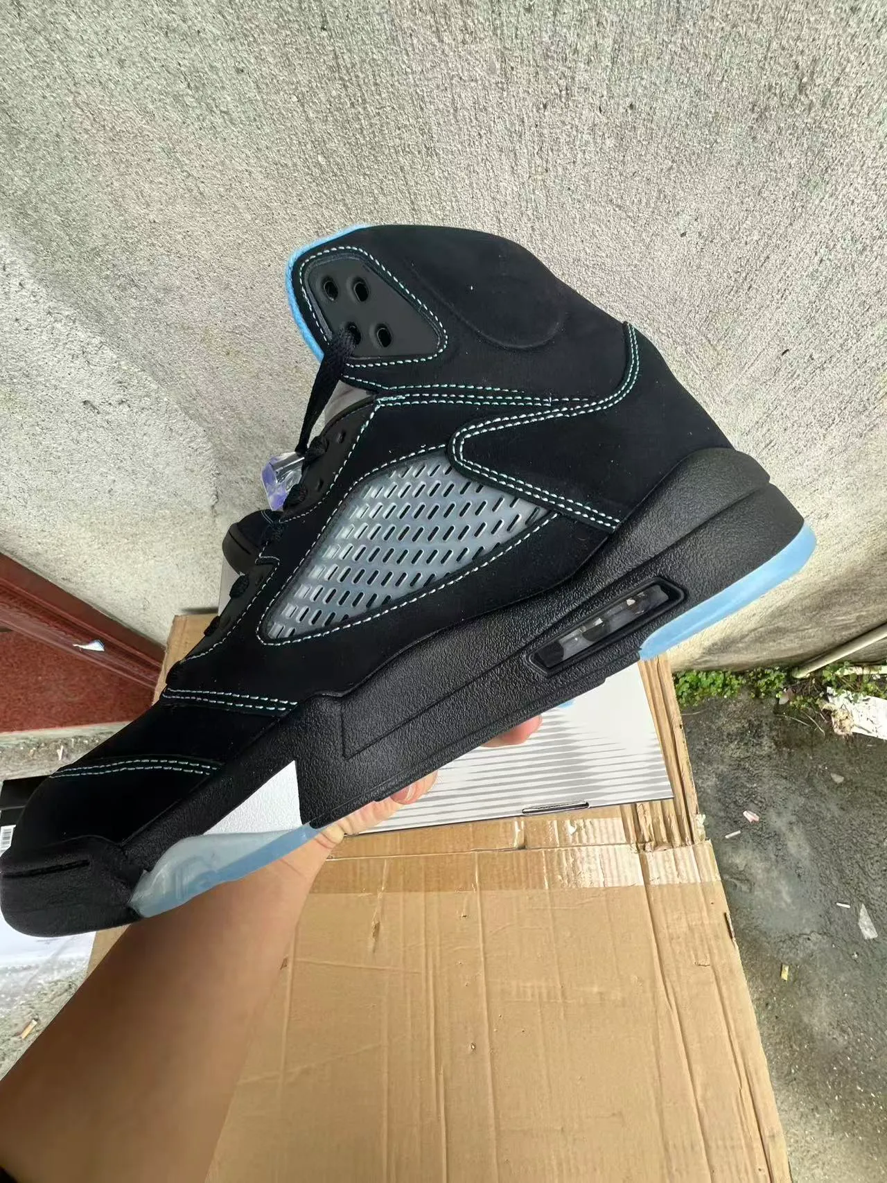Air Jordan 5 Black Light Blue Basketball Shoes 5